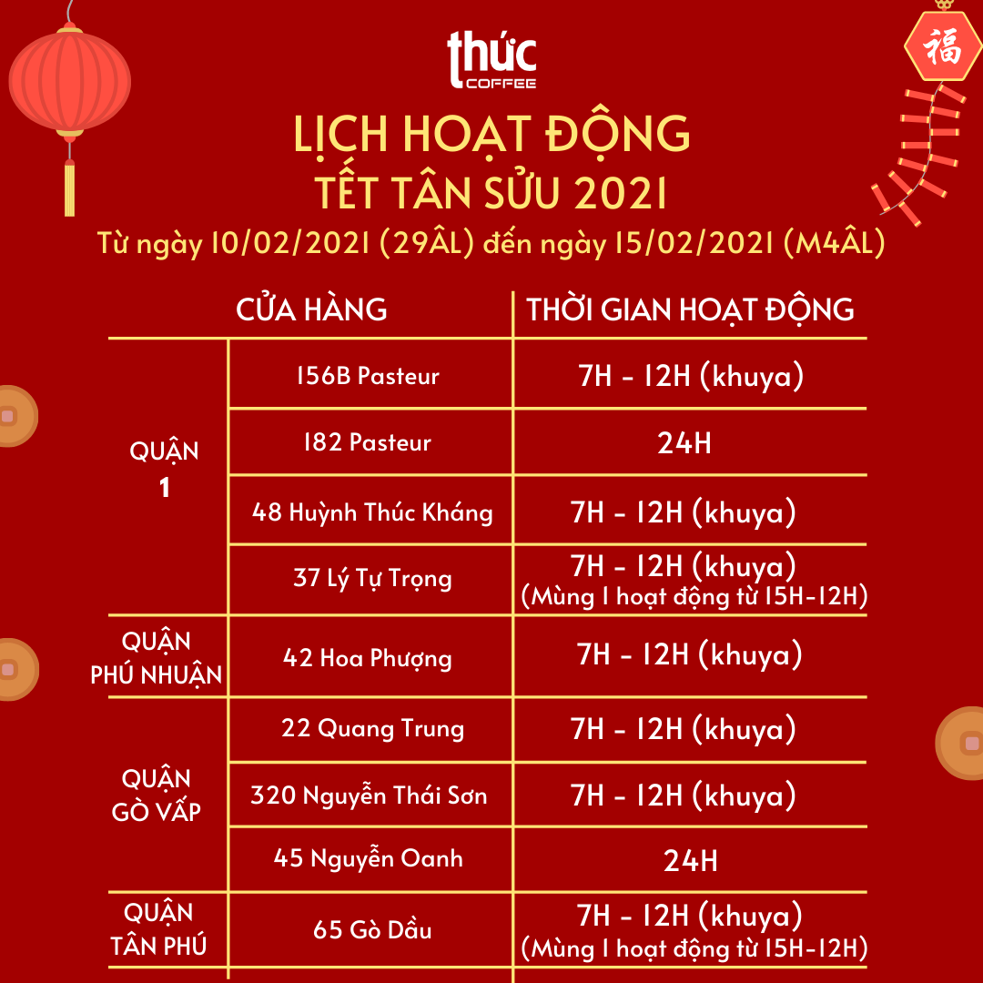 🎉 THỨC COFFEE HOẠT ĐỘNG XUYÊN TẾT 🎉