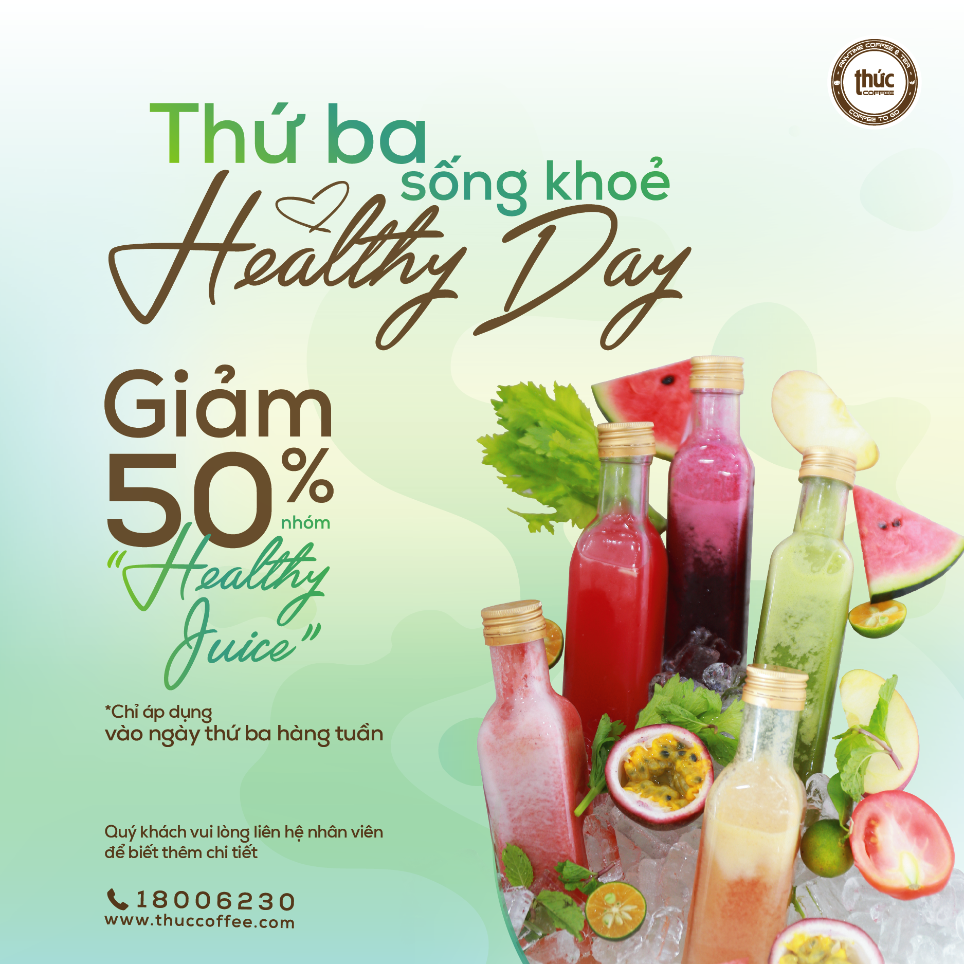 THỨ BA SỐNG KHOẺ - GIẢM 50% HEALTHY JUICE